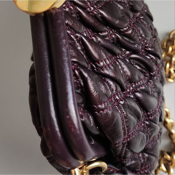 Marc Jacobs Quilted Leather Stam Bag In Dark Purple With Gold Chain - Picture 6 of 14